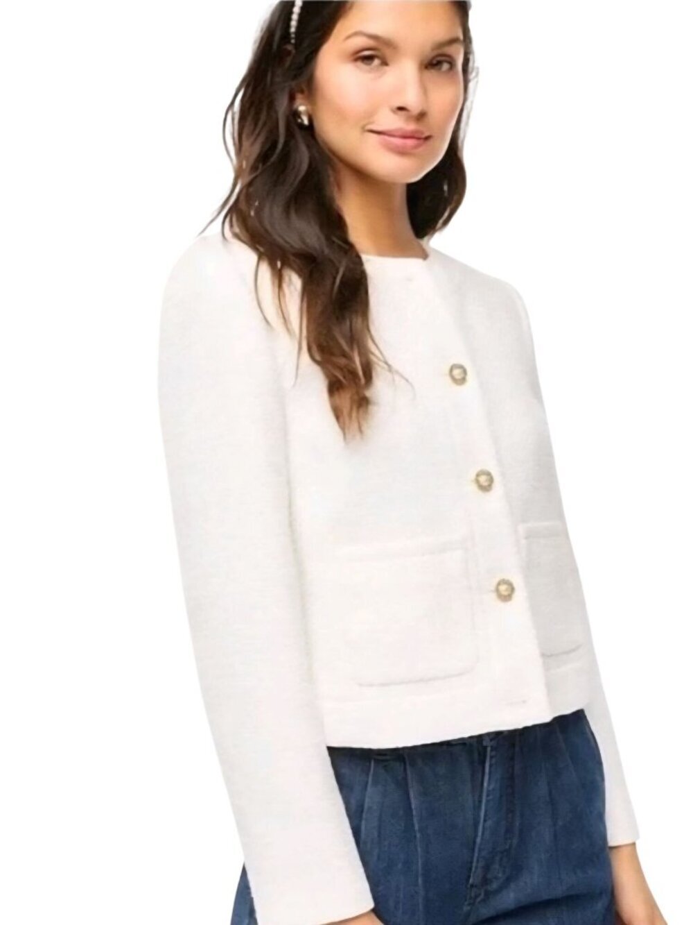 J.Crew Ivory Tweed Lady Jacket 2024 Pearl Ornate Button Size 12p*